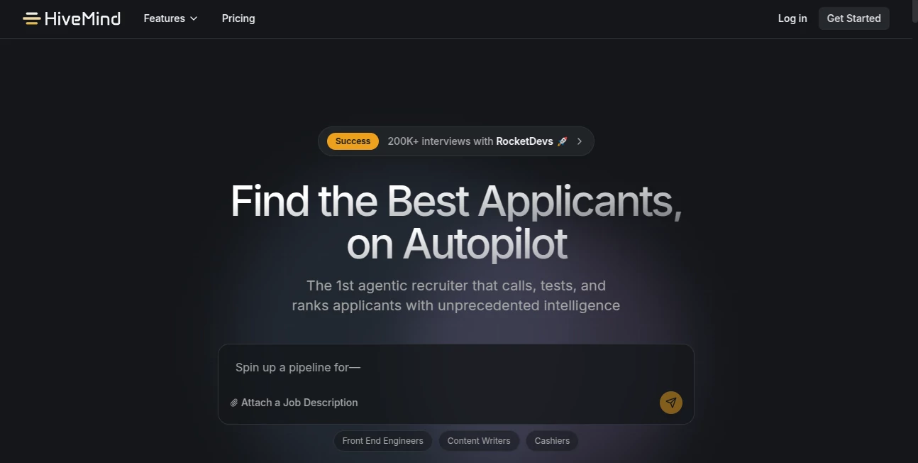 Screenshot of HiveMind AI – An AI tool in the ,AI Research Tool ,AI Business Ideas Generator ,AI Consulting Assistant ,AI Recruiting  category, showcasing its interface and key features.