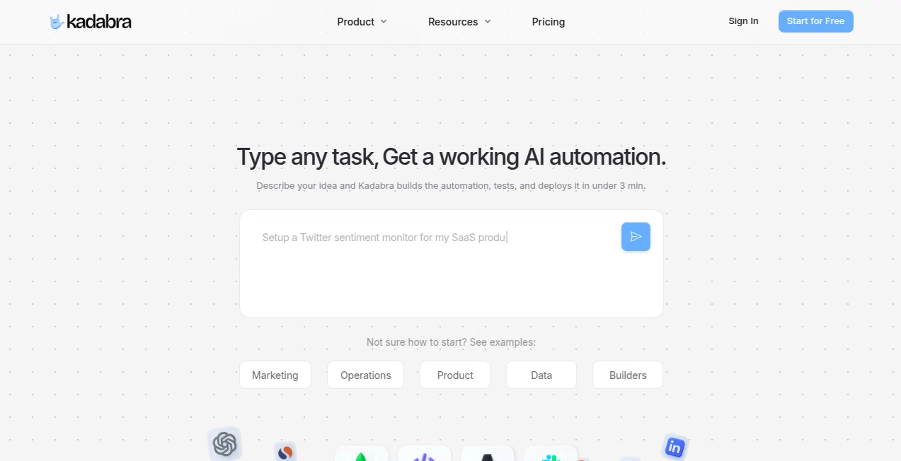 Screenshot of Kadabra – An AI tool in the ,AI Productivity Tools ,AI Task Management ,AI Workflow Management ,AI Project Management  category, showcasing its interface and key features.