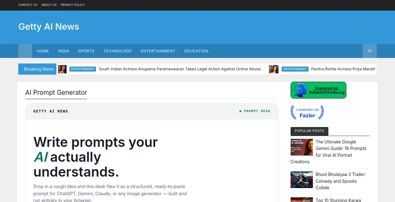 Screenshot of AI Prompt Generator – An AI tool in the ,Prompt  category, showcasing its interface and key features.