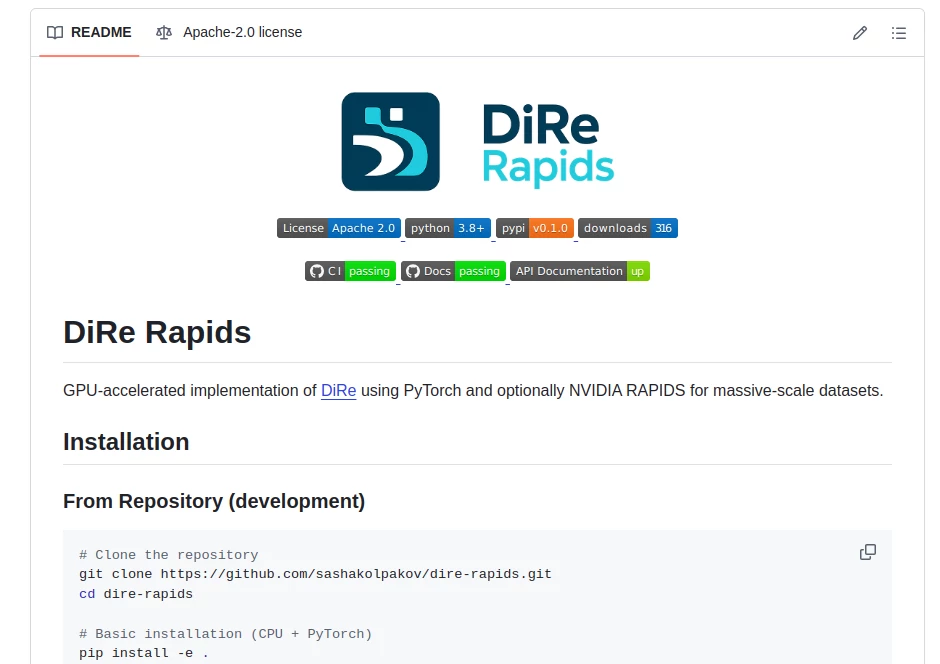 Screenshot of DiRe-RAPIDS – An AI tool in the ,AI Data Mining ,AI Research Tool ,AI Developer Tools ,Other  category, showcasing its interface and key features.