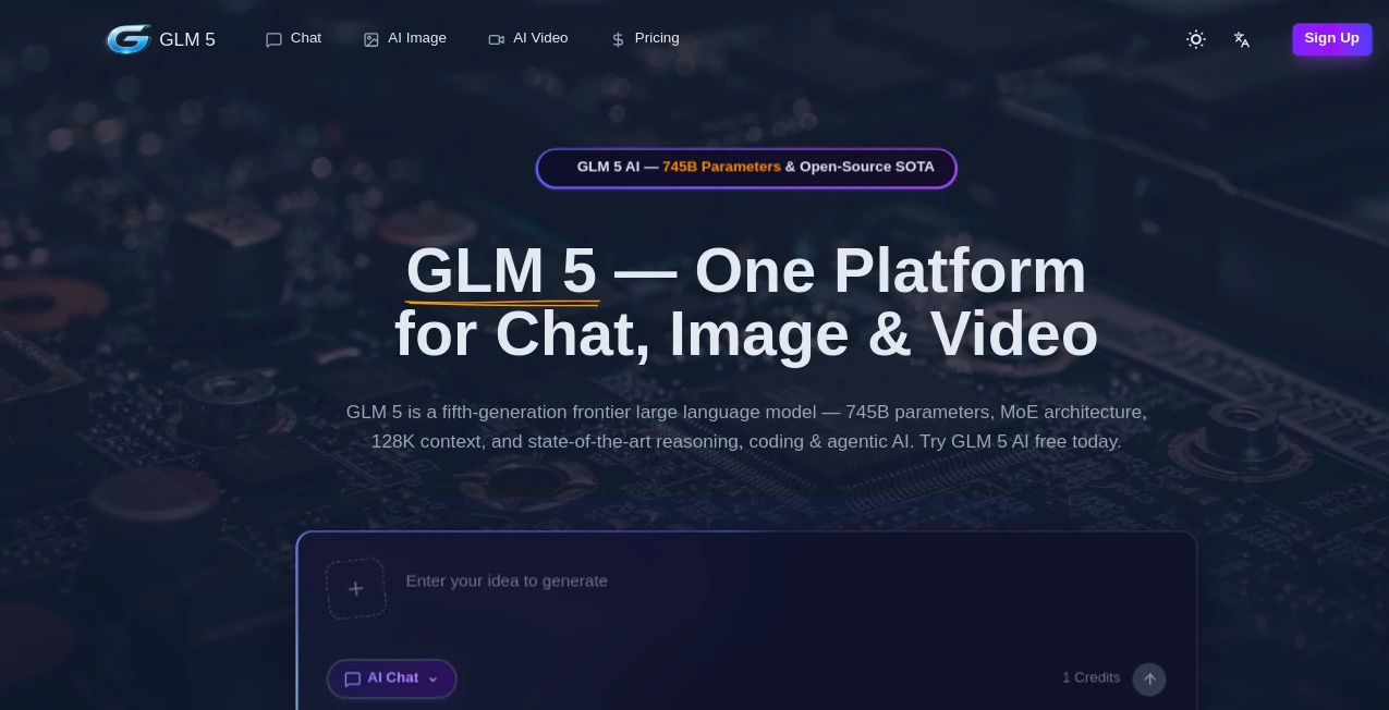 Screenshot of GLM 5 – An AI tool in the ,AI Developer Tools ,AI Research Tool ,Large Language Models (LLMs)  category, showcasing its interface and key features.