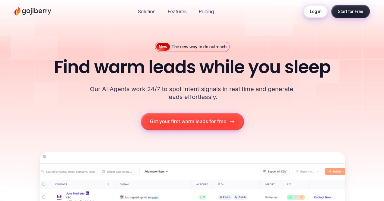 Screenshot of GojiberryAI – An AI tool in the ,AI Sales Assistant ,AI Social Media Assistant ,AI CRM Assistant ,AI Lead Generation  category, showcasing its interface and key features.