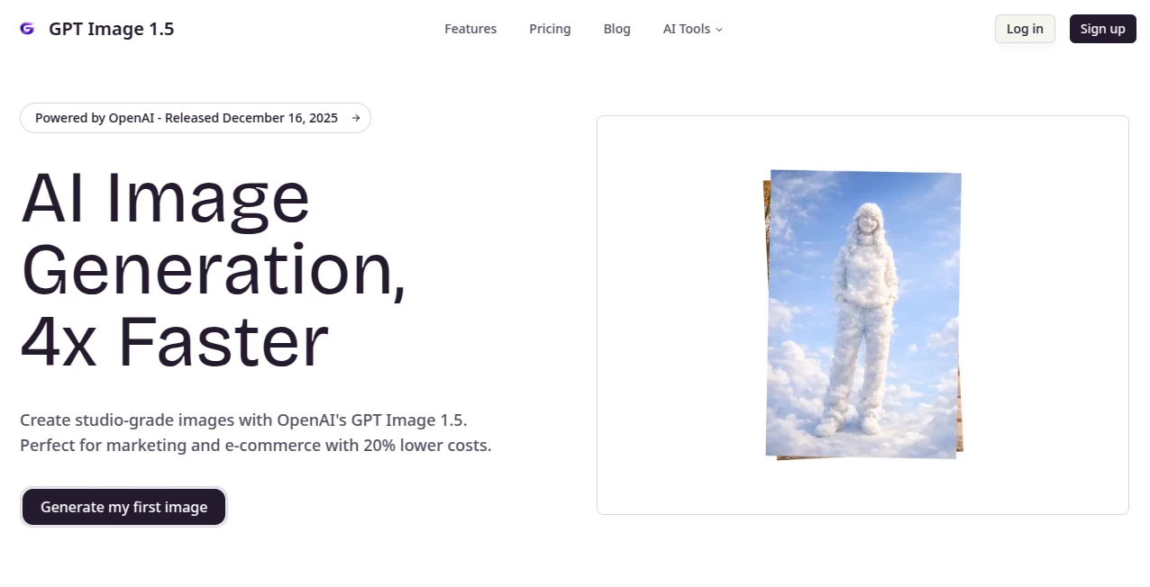 Screenshot of Gpt Image 1.5 – An AI tool in the ,AI Text to Image ,AI Photo & Image Generator ,AI Art Generator ,AI Design Generator  category, showcasing its interface and key features.