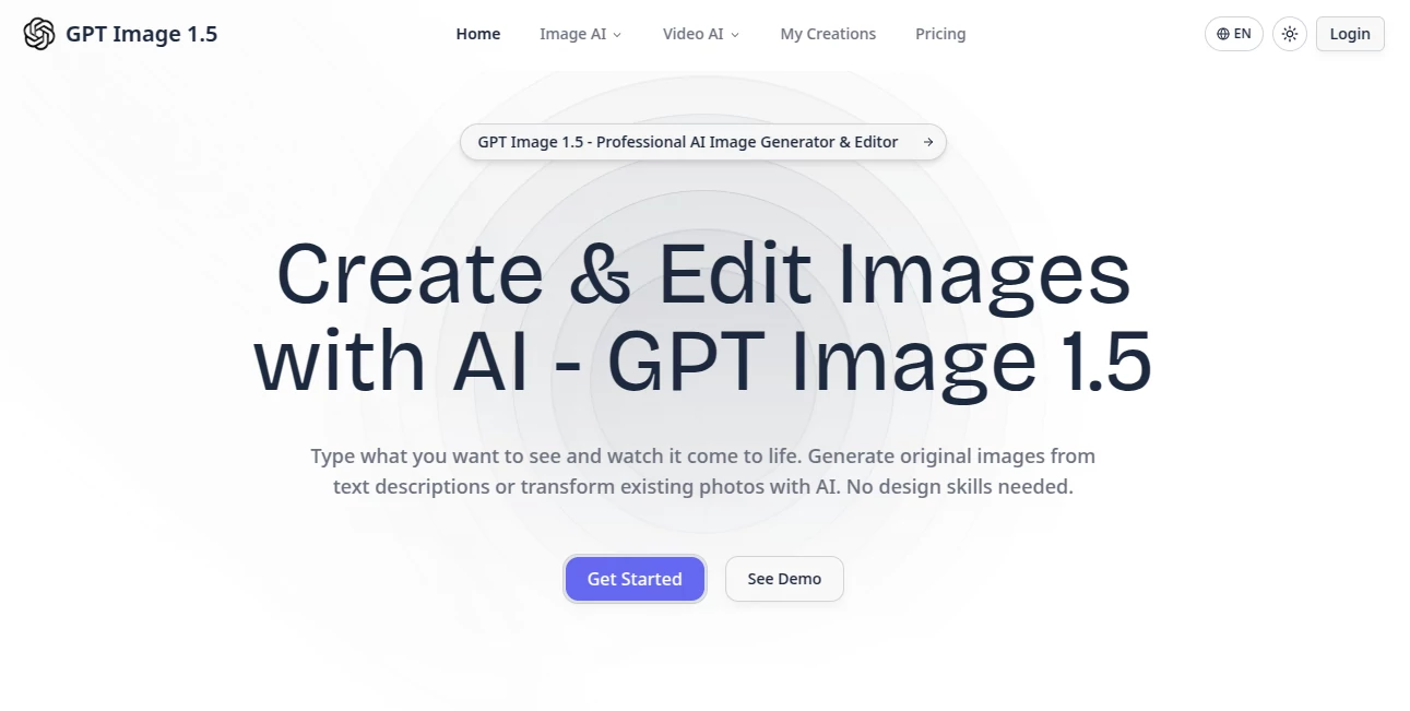 Screenshot of GPT Image 1.5 – An AI tool in the ,AI Text to Image ,AI Photo & Image Generator ,Photo & Image Editor ,AI Art Generator  category, showcasing its interface and key features.