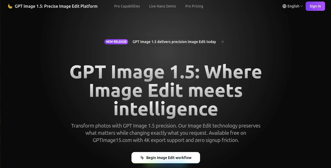 Screenshot of GPT Image 1.5 – An AI tool in the ,AI Text to Image ,Photo & Image Editor ,AI Photo Enhancer ,AI Image to Image  category, showcasing its interface and key features.