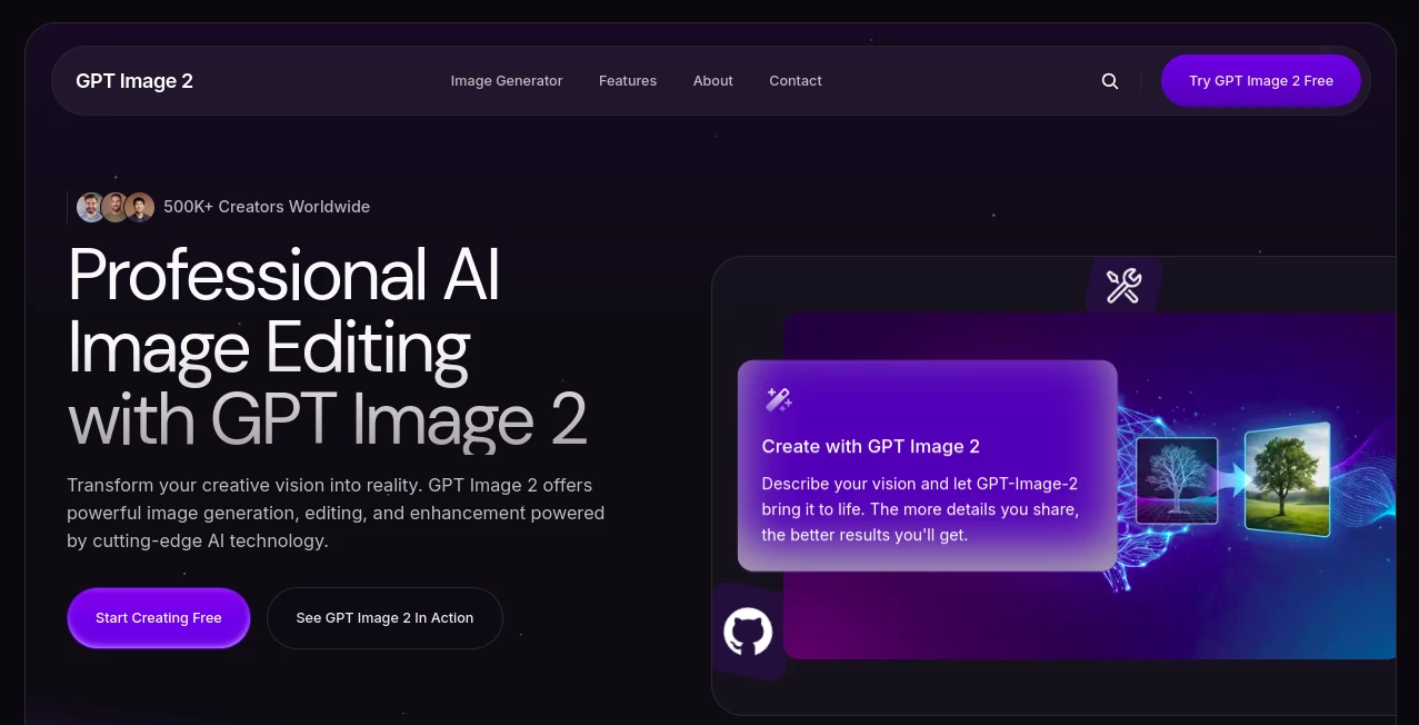 Screenshot of GPT Image 2 – An AI tool in the ,AI Text to Image ,AI Photo & Image Generator ,Photo & Image Editor ,AI Art Generator  category, showcasing its interface and key features.