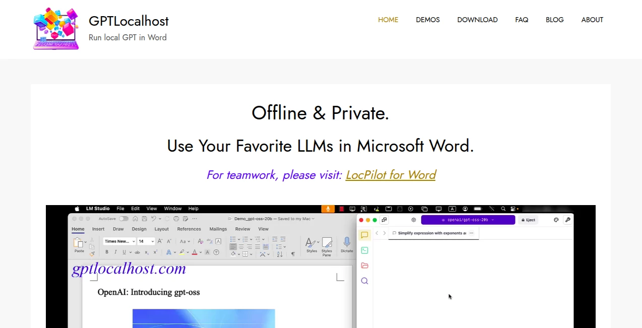 Screenshot of GPTLocalhost – An AI tool in the ,AI API Design ,AI Developer Tools ,AI Chatbot ,Large Language Models (LLMs)  category, showcasing its interface and key features.