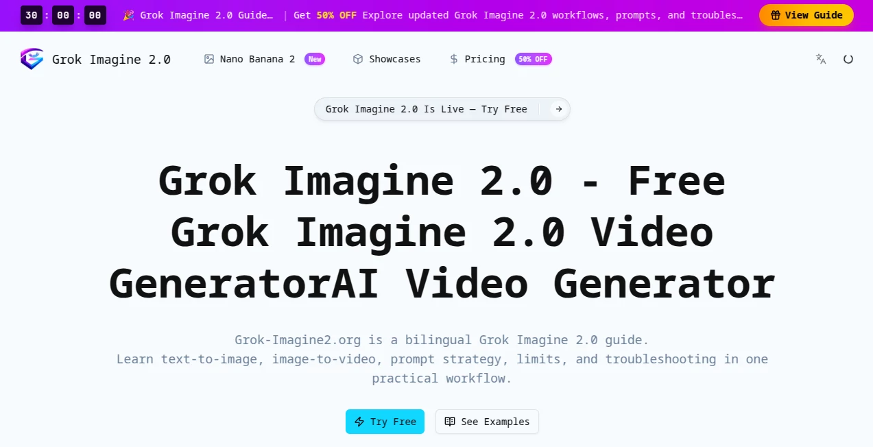 Screenshot of Grok Imagine 2.0 – An AI tool in the ,AI Animated Video ,AI Image to Video ,AI Video Generator ,AI Text to Video  category, showcasing its interface and key features.