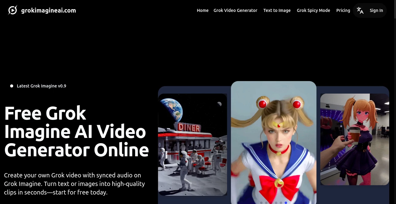 Screenshot of Grok Imagine AI – An AI tool in the ,AI Animated Video ,AI Image to Video ,AI Text to Video ,AI Video Generator  category, showcasing its interface and key features.