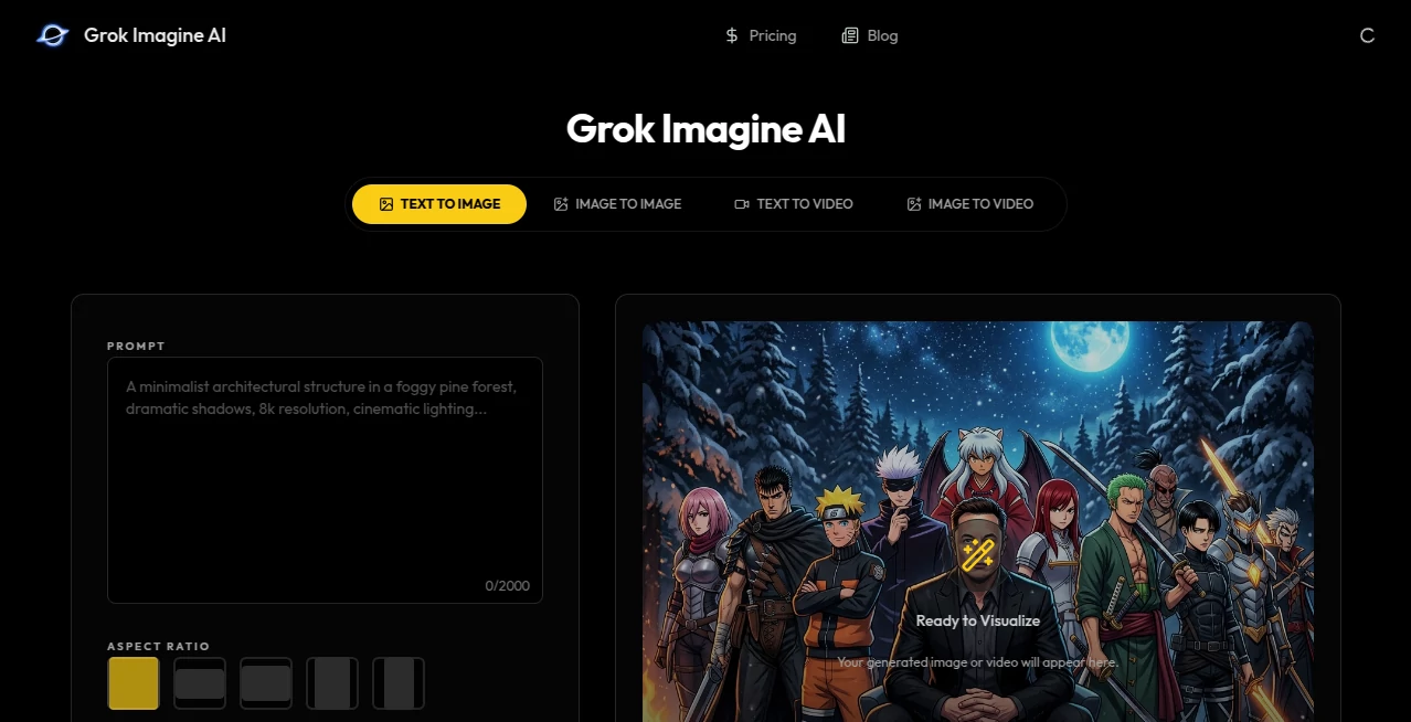 Screenshot of GrokImagineAI – An AI tool in the ,AI Image to Video ,AI Video Generator ,AI Art Generator ,AI Text to Image  category, showcasing its interface and key features.