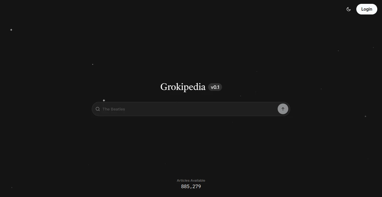 Screenshot of Grokipedia – An AI tool in the ,AI Summarizer ,AI Research Tool ,AI Content Detector ,AI Knowledge Base  category, showcasing its interface and key features.
