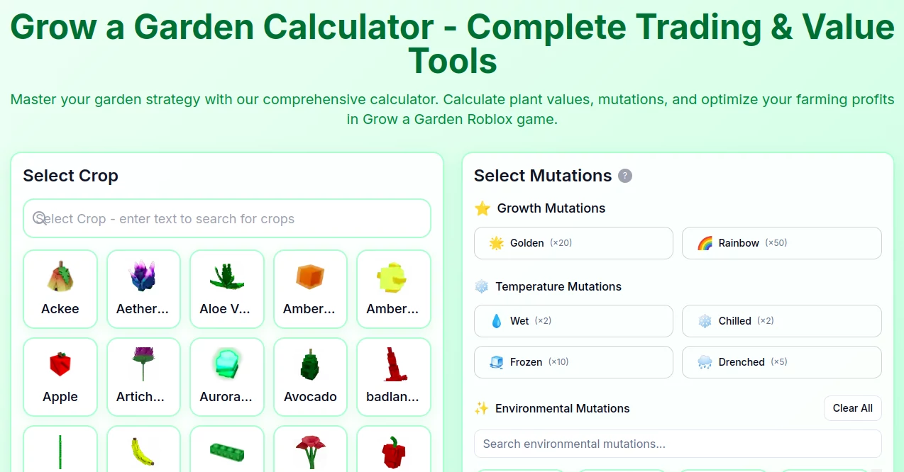 Screenshot of Grow A Garden Tools – An AI tool in the ,AI Research Tool ,AI Fun Tools ,AI Game ,Other  category, showcasing its interface and key features.