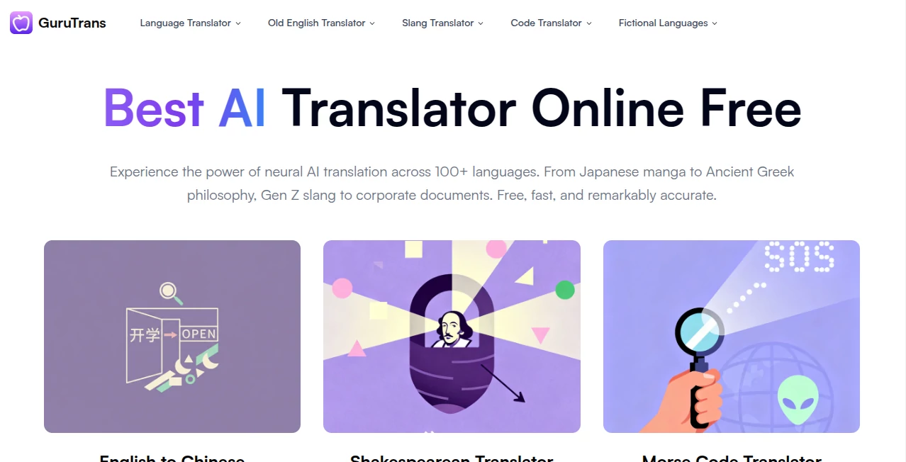 Screenshot of GuruTrans – An AI tool in the ,AI Translate ,AI Rewriter ,AI Content Generator  category, showcasing its interface and key features.