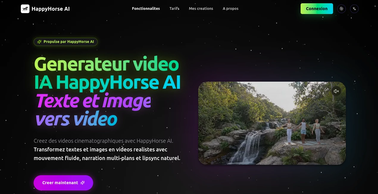 Screenshot of HappyHorse AI Video Generator – An AI tool in the ,AI Image to Video ,AI Video Generator ,AI Video Editor ,AI Text to Video  category, showcasing its interface and key features.
