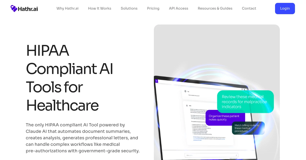 Screenshot of Hathr AI – An AI tool in the ,AI Healthcare ,AI Legal Assistant ,AI Document Extraction ,AI Documents Assistant  category, showcasing its interface and key features.
