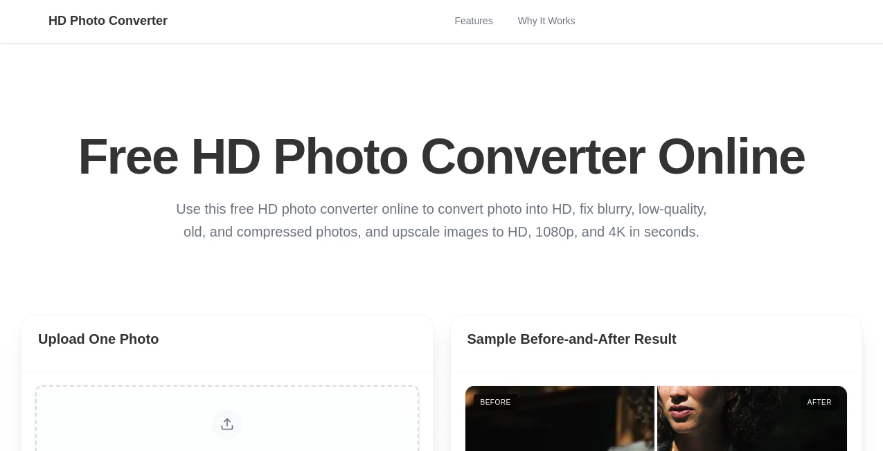 Screenshot of Free HD Photo Converter – An AI tool in the ,Photo & Image Editor ,AI Photo Enhancer ,AI Image to Image  category, showcasing its interface and key features.