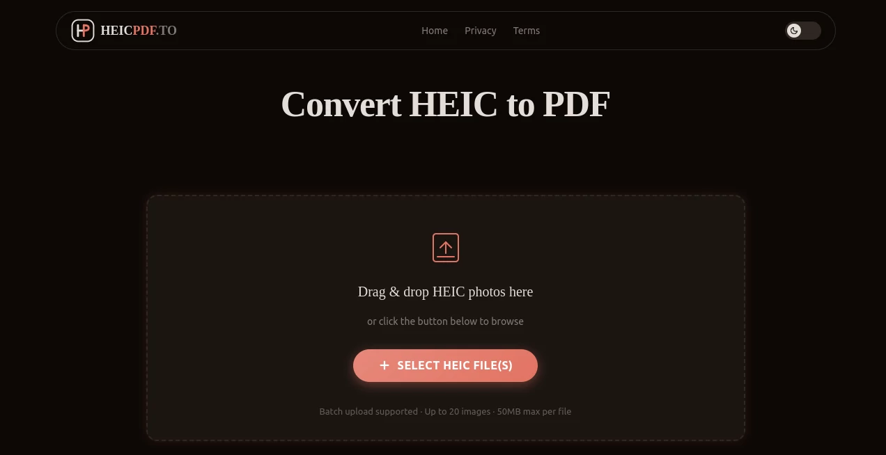 Screenshot of heicpdf.to – An AI tool in the ,AI PDF ,AI Documents Assistant  category, showcasing its interface and key features.