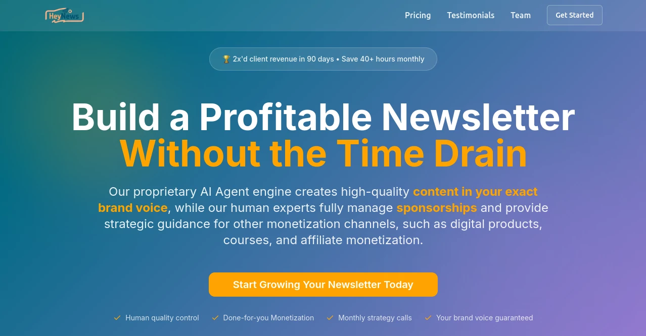 Screenshot of HeyNews – An AI tool in the ,AI Content Generator ,AI Research Tool ,AI Marketing Plan Generator ,AI Newsletter  category, showcasing its interface and key features.