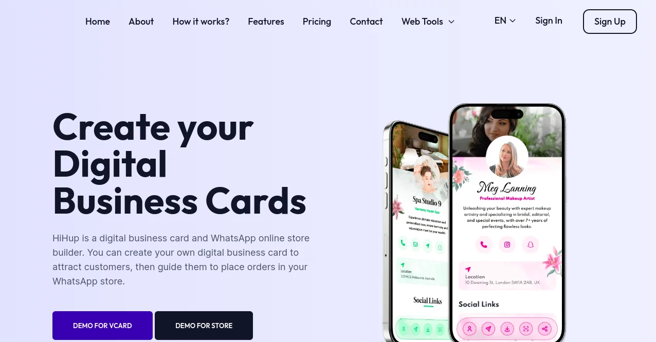Screenshot of HiHup – An AI tool in the ,AI Landing Page Builder ,AI Website Builder ,AI E-commerce Assistant ,AI Bio Link  category, showcasing its interface and key features.