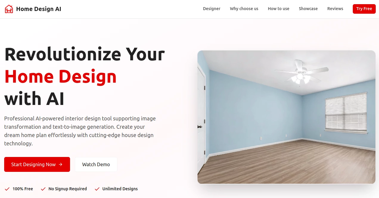 Screenshot of Home Design AI – An AI tool in the ,AI Photo & Image Generator ,AI Image to Image ,AI Design Generator ,AI Interior & Room Design  category, showcasing its interface and key features.