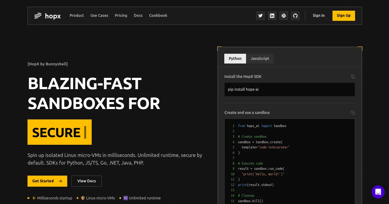 Screenshot of HopX AI – An AI tool in the ,AI Code Assistant ,AI Developer Tools ,AI Workflow Management ,Other  category, showcasing its interface and key features.