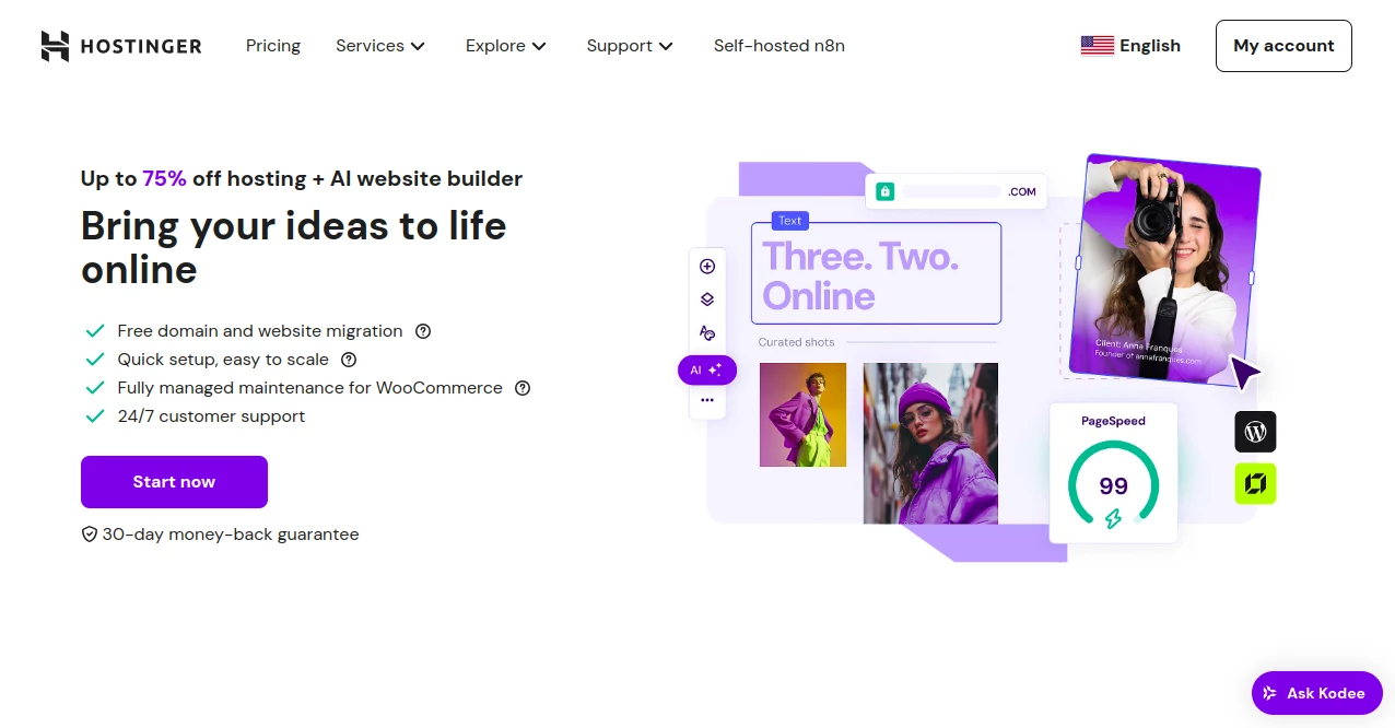 Screenshot of Hostinger – An AI tool in the ,AI Website Builder  category, showcasing its interface and key features.