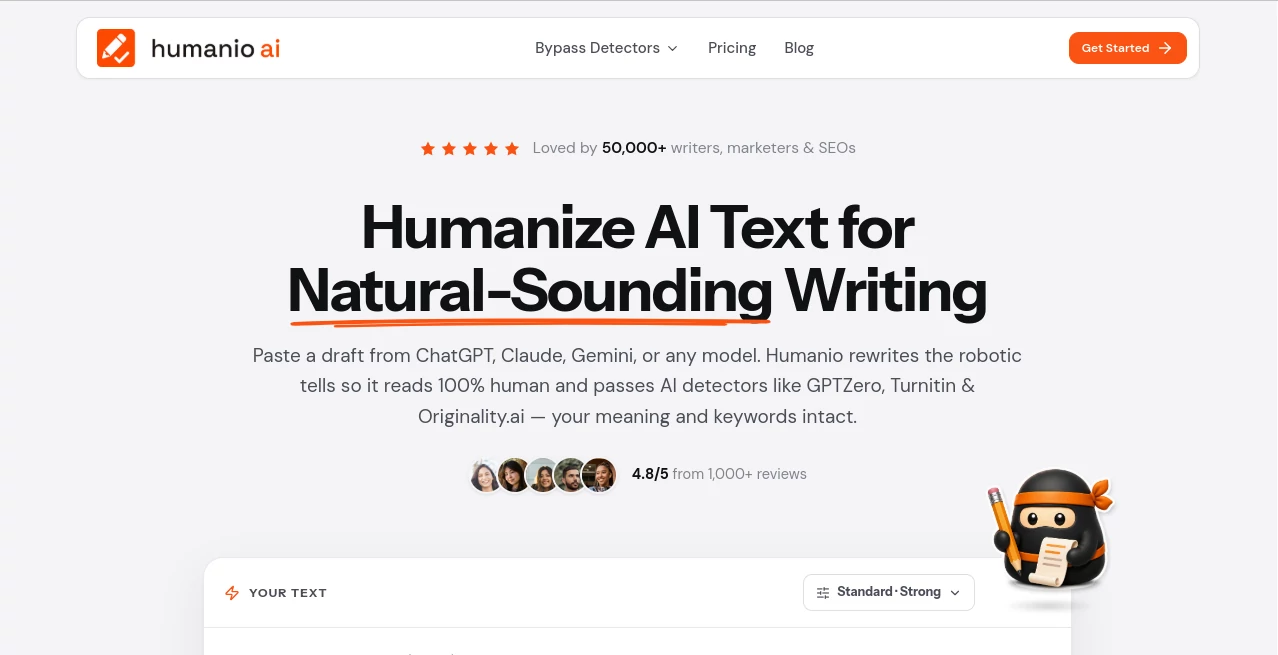 Screenshot of Humanio AI – An AI tool in the ,AI Copywriting ,AI Rewriter ,AI Writing Assistants ,AI Content Generator  category, showcasing its interface and key features.