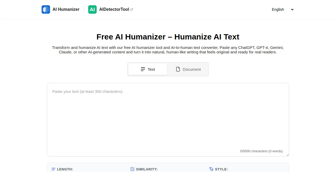 Screenshot of AI Humanizer Tool – An AI tool in the ,AI Rewriter ,AI Paraphraser ,AI General Writing ,AI Writing Assistants  category, showcasing its interface and key features.