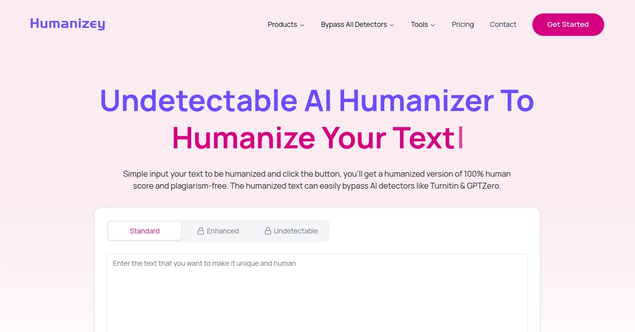 Screenshot of Humanizey – An AI tool in the ,AI Rewriter ,AI Plagiarism Checker ,AI Grammar Checker ,AI Content Detector  category, showcasing its interface and key features.