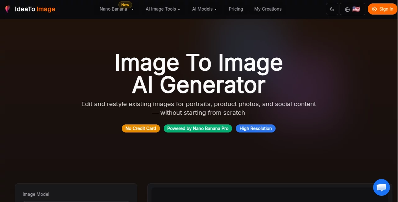 Screenshot of Image To Image AI – An AI tool in the ,AI Photo & Image Generator ,Photo & Image Editor ,AI Design Generator ,AI Image to Image  category, showcasing its interface and key features.