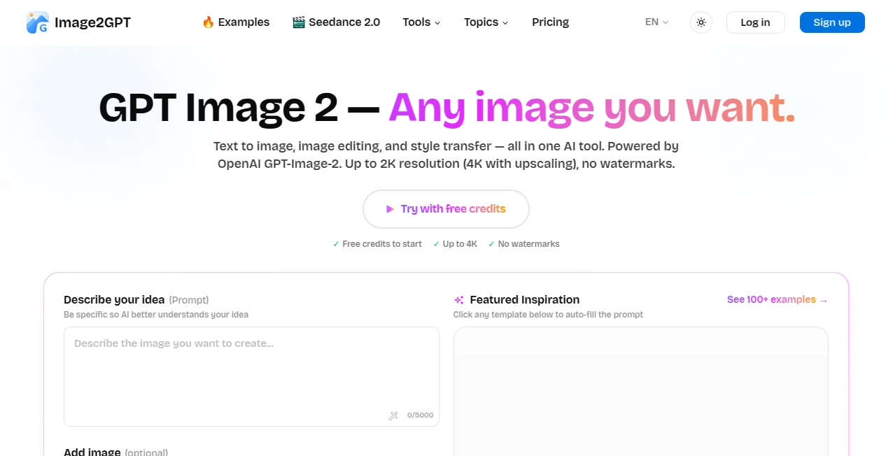 Screenshot of Image2GPT – An AI tool in the ,AI Photo & Image Generator ,AI Design Assistant ,Prompt ,AI Image to Image  category, showcasing its interface and key features.