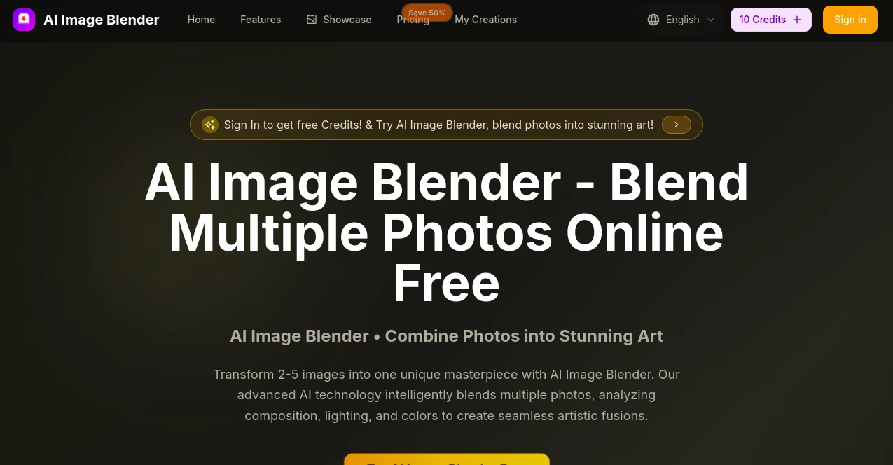 Screenshot of AI Image Blender – An AI tool in the ,Photo & Image Editor ,AI Photo Enhancer ,AI Image to Image ,AI Art Generator  category, showcasing its interface and key features.