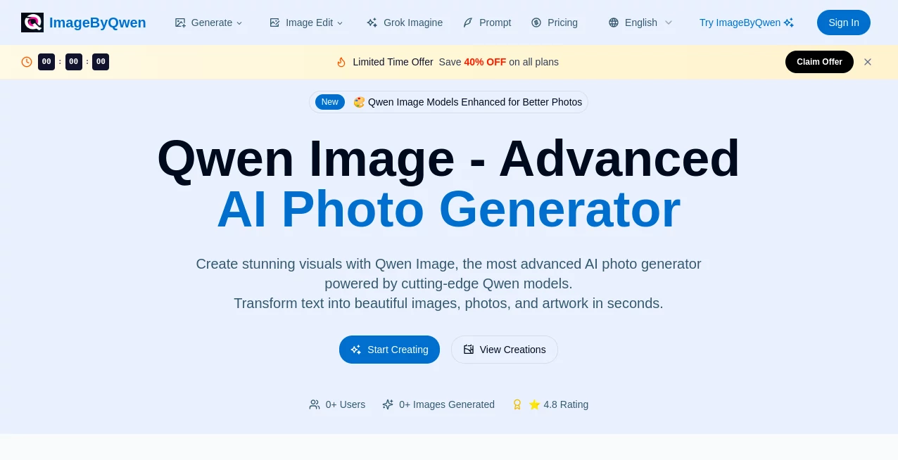 Screenshot of Image By Qwen – An AI tool in the ,AI Text to Image ,AI Photo & Image Generator ,AI Art Generator ,AI Design Generator  category, showcasing its interface and key features.