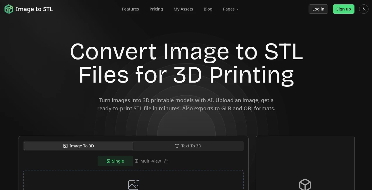 Screenshot of Image to STL – An AI tool in the ,Photo & Image Editor ,AI Design Generator ,AI 3D Model Generator ,AI Image to 3D Model  category, showcasing its interface and key features.