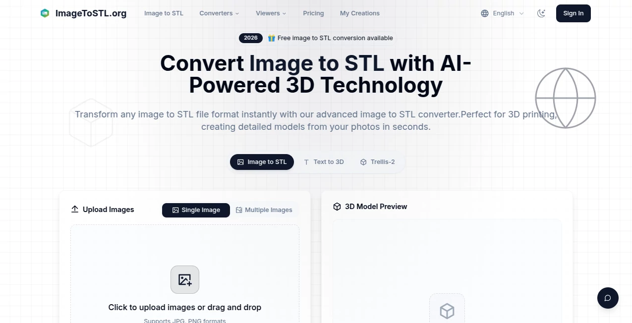 Screenshot of Image to STL – An AI tool in the ,AI 3D Model Generator ,Photo & Image Editor ,AI Image to 3D Model ,AI Design Generator  category, showcasing its interface and key features.