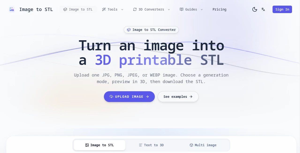 Screenshot of imagetostl – An AI tool in the ,AI Design Generator ,AI 3D Model Generator ,AI Text to 3D ,AI Image to 3D Model  category, showcasing its interface and key features.