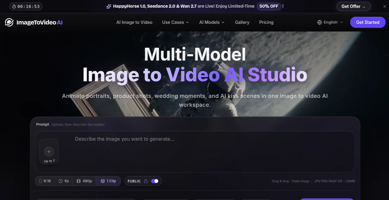 Screenshot of ImageToVideoAI – An AI tool in the ,AI Image to Video ,AI Video Generator ,AI Social Media Assistant ,AI Productivity Tools  category, showcasing its interface and key features.