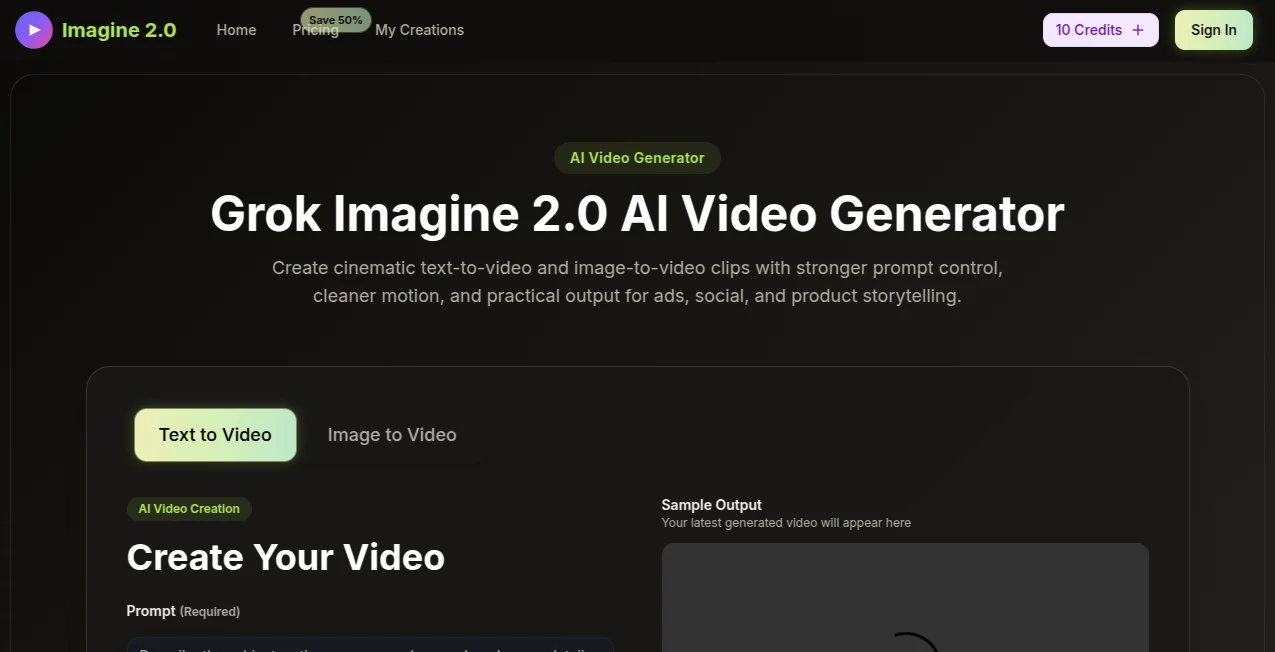 Screenshot of imagine 2.0 – An AI tool in the ,AI Photo & Image Generator ,AI Background Generator ,AI Art Generator ,AI Design Generator  category, showcasing its interface and key features.