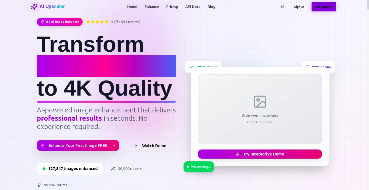 Screenshot of imagupscaler.io – An AI tool in the ,AI Photo & Image Generator ,Photo & Image Editor ,AI Photo Enhancer ,AI Photography  category, showcasing its interface and key features.