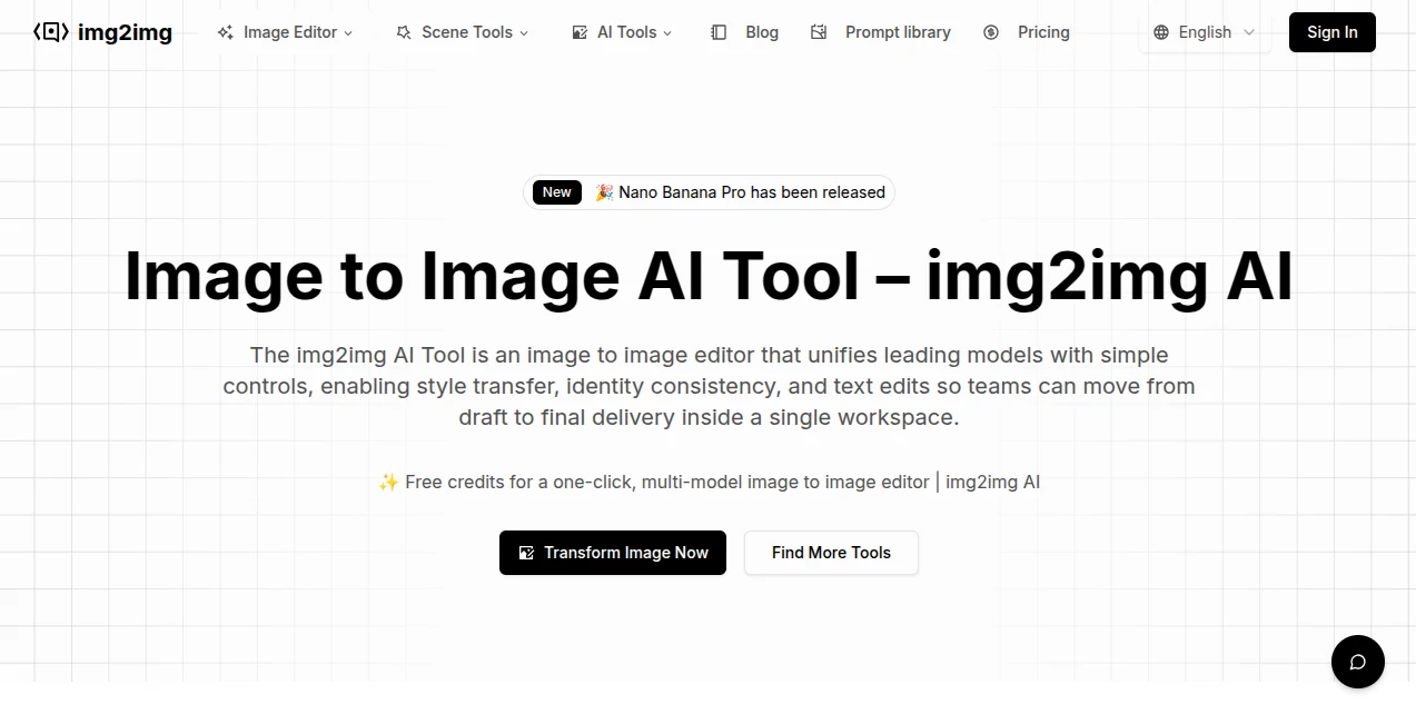 Screenshot of img2img AI – An AI tool in the ,Photo & Image Editor ,AI Art Generator ,AI Design Generator ,AI Image to Image  category, showcasing its interface and key features.