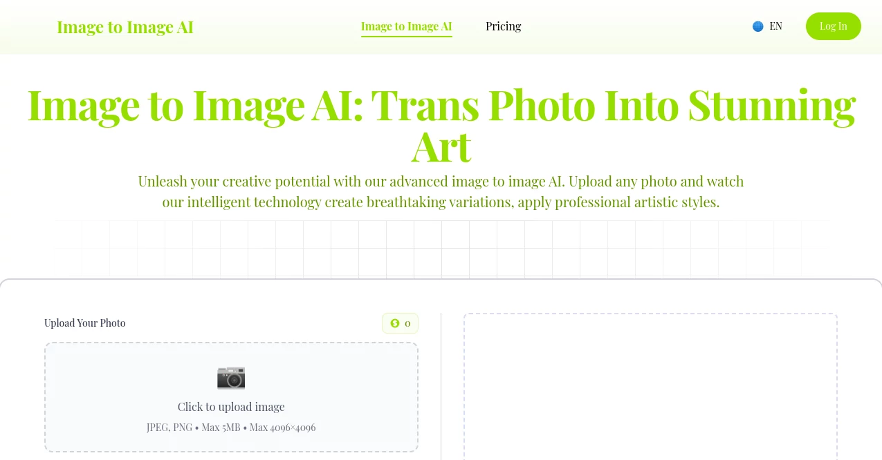 Screenshot of Image to Image – An AI tool in the ,AI Photo & Image Generator ,AI Image to Image ,AI Art Generator ,AI Design Generator  category, showcasing its interface and key features.