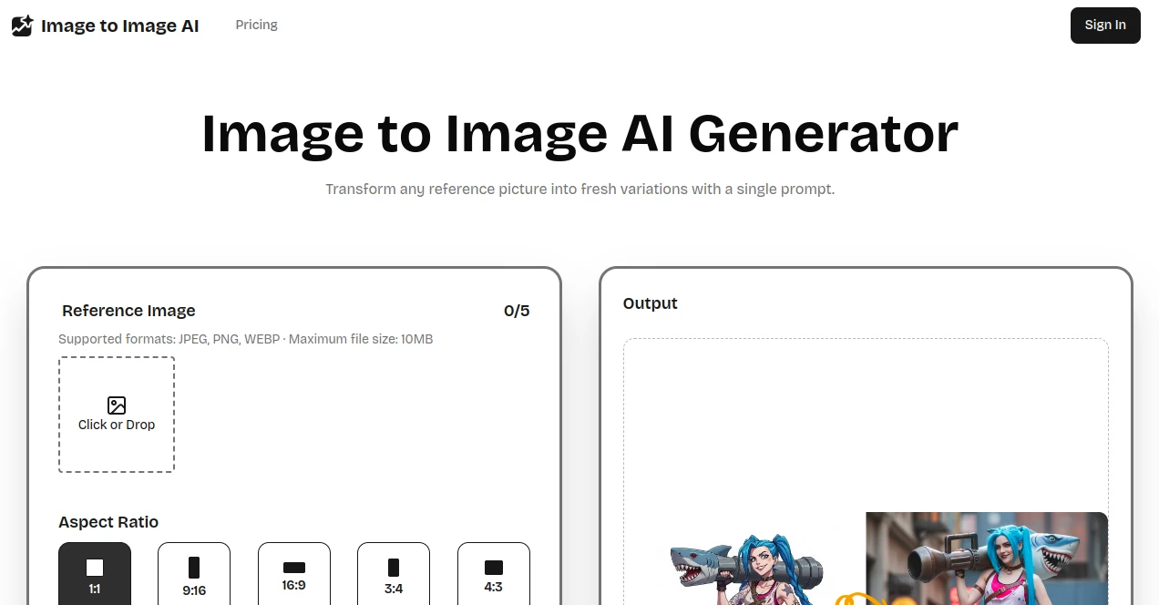 Screenshot of Image to Image AI – An AI tool in the ,Photo & Image Editor ,AI Image to Image  category, showcasing its interface and key features.