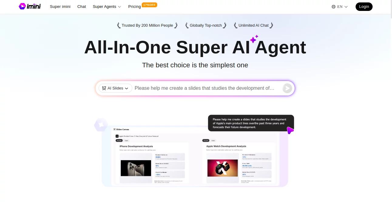 Screenshot of Imini AI – An AI tool in the ,AI Content Generator ,AI Productivity Tools  category, showcasing its interface and key features.
