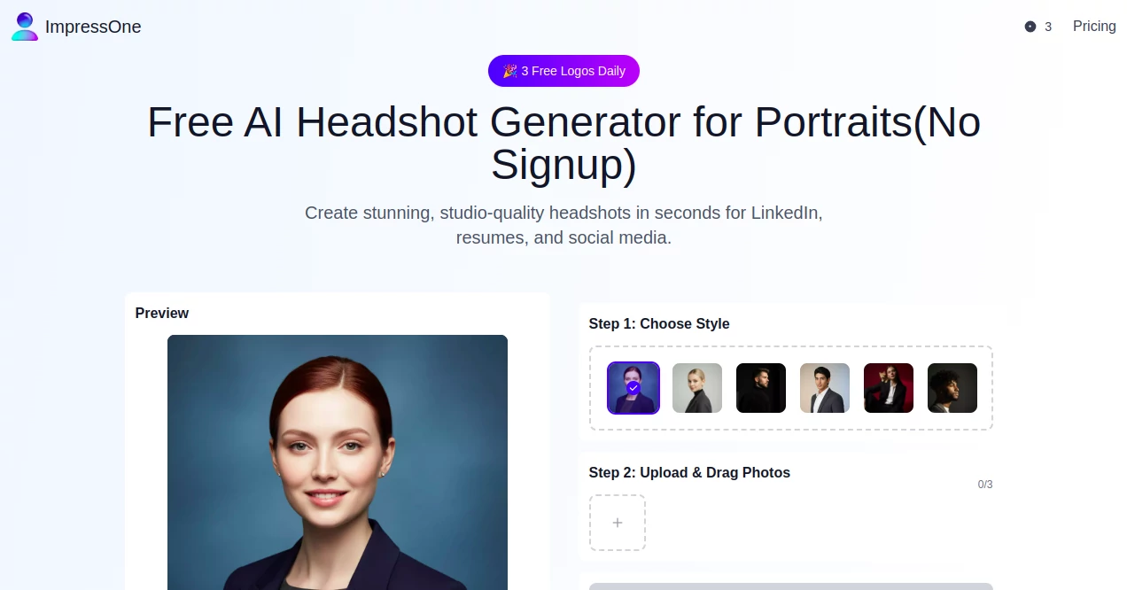 Screenshot of ImpressOne – An AI tool in the ,Photo & Image Editor ,AI Photo Enhancer ,AI Photo Restoration ,AI Selfie & Portrait  category, showcasing its interface and key features.