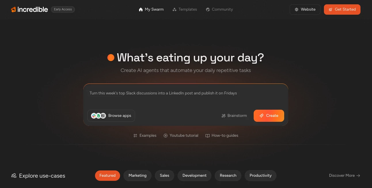 Screenshot of Incredible – An AI tool in the ,AI Productivity Tools ,AI Task Management ,AI Team Collaboration ,AI Workflow Management  category, showcasing its interface and key features.