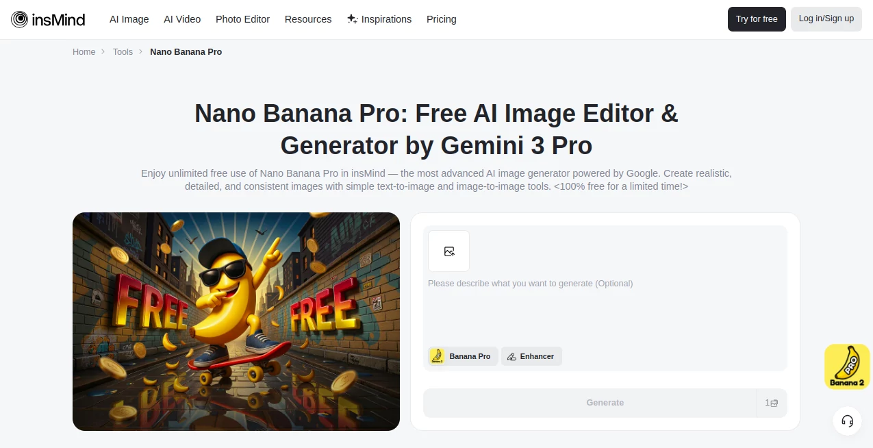 Screenshot of Nano Banana Pro – An AI tool in the ,AI Text to Image ,AI Photo & Image Generator ,AI Art Generator ,AI Design Generator  category, showcasing its interface and key features.