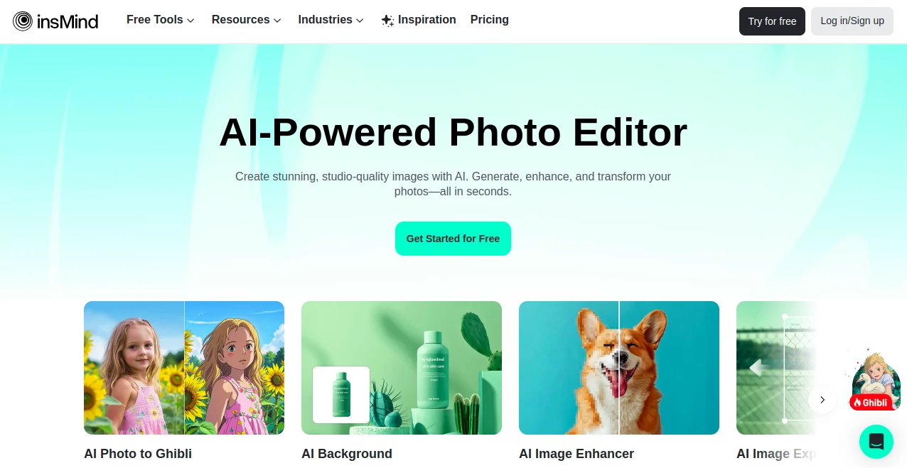 Screenshot of insMind – An AI tool in the ,AI Image to 3D Model ,AI Text to 3D ,AI 3D Model Generator ,AI Anime Art ,AI Design Generator ,AI Art Generator ,AI E-commerce Assistant ,AI Image to Image ,AI Tattoo Generator ,AI Selfie & Portrait ,AI Background Remover ,AI Photography ,AI Photo Restoration ,AI Photo Enhancer ,Photo & Image Editor ,AI Logo Generator ,AI Icon Generator ,AI Background Generator ,AI Avatar Generator ,AI Photo & Image Generator ,AI Text to Image  category, showcasing its interface and key features.