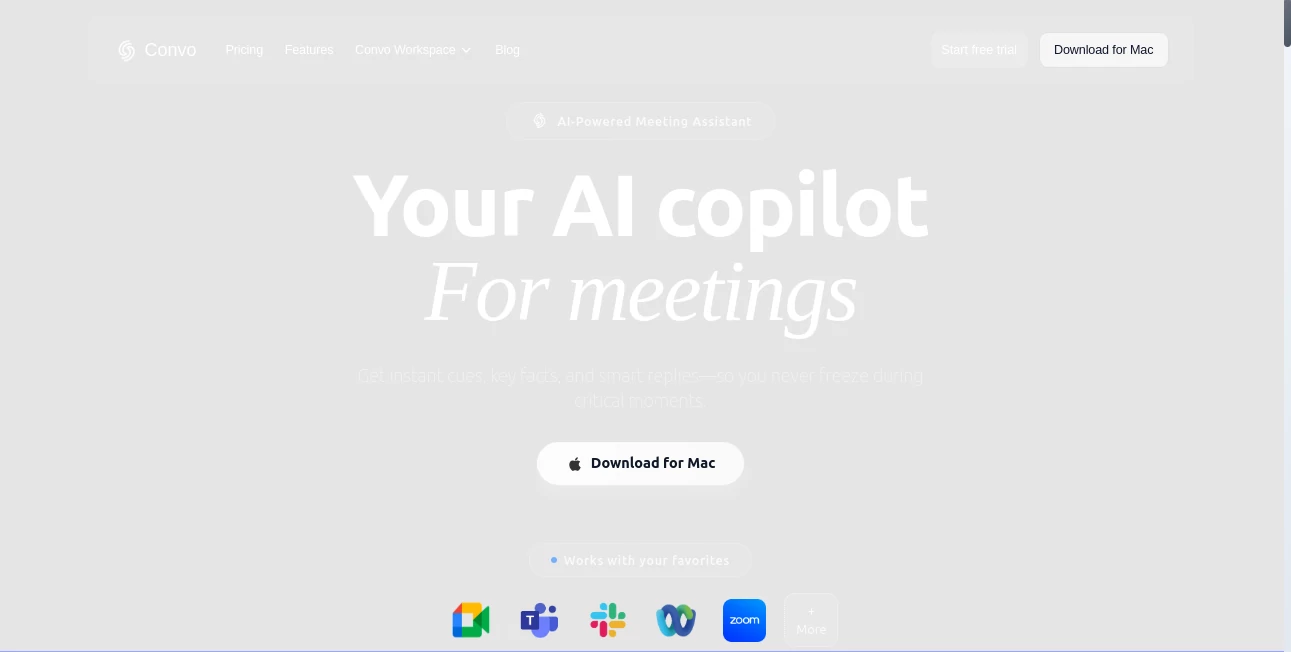 Screenshot of Convo – An AI tool in the ,AI Productivity Tools ,AI Meeting Assistant ,AI Notes Assistant ,AI Documents Assistant  category, showcasing its interface and key features.