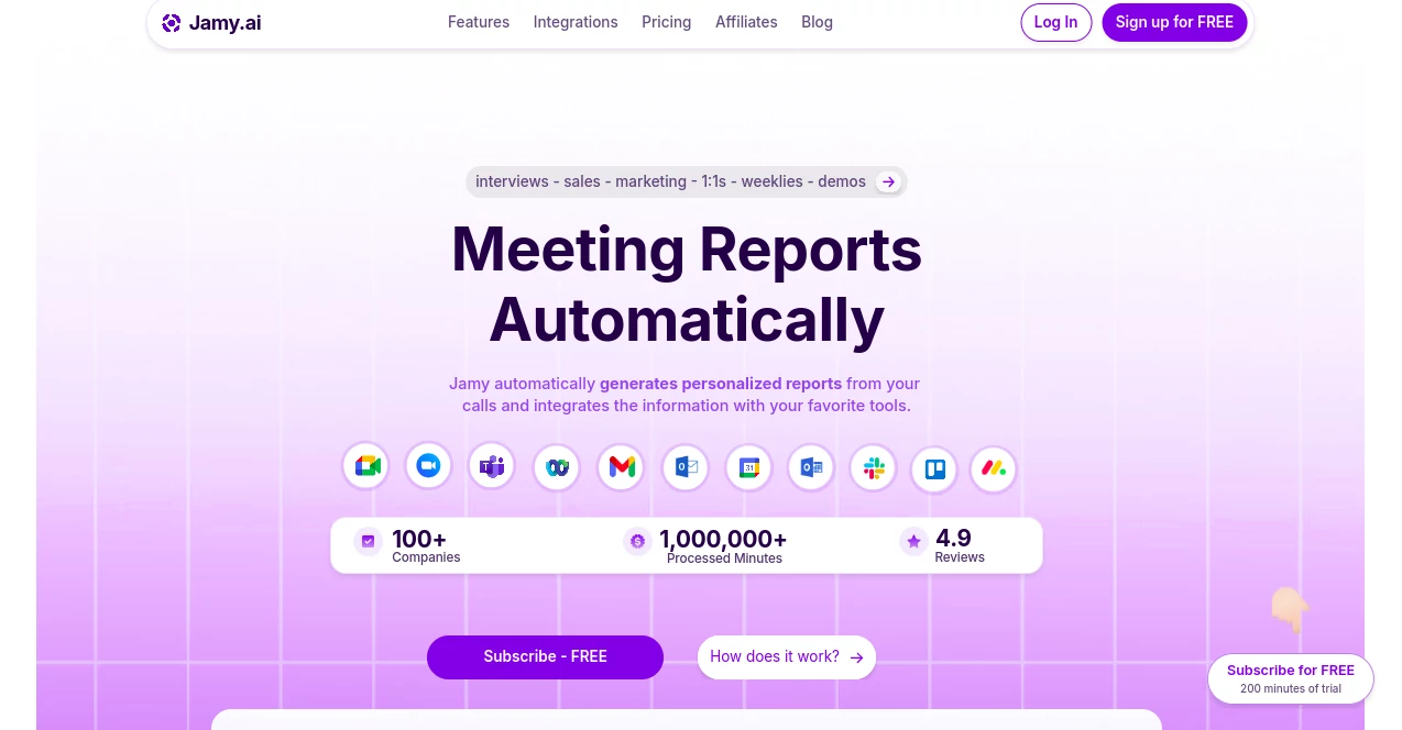 Screenshot of Jamy.ai | Automatic Meeting Notes – An AI tool in the ,AI Productivity Tools ,AI Task Management ,AI Team Collaboration ,AI Meeting Assistant  category, showcasing its interface and key features.