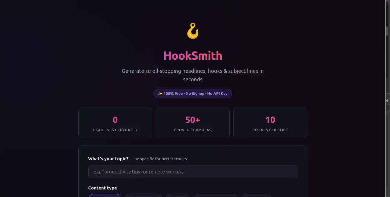 Screenshot of HookSmith – An AI tool in the ,AI No-Code & Low-Code ,AI API Design ,AI Developer Tools ,AI Workflow Management  category, showcasing its interface and key features.